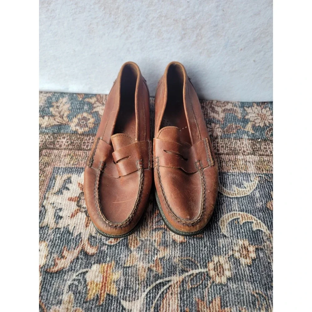 Bass Mens Leather Penny Loafers Brown Slip On Moc Toe Shoes Size 9.5 D